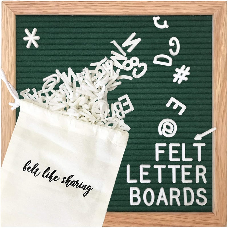 Felt Like Sharing Square Letter Board (Evergreen - 10â€x10â€) â€“ Changeable Message Board w/3 Sets of Felt Board Letters for Home, Office, & Aesthetic Room Decor â€“ Wall Letterboard Signs In Oak Frame - Image 1